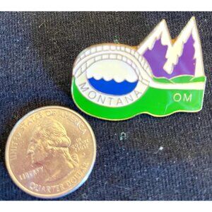 Vintage Odyssey of the Mind OM Montana Enamel Lapel Hat Pin Duct Tape O Mountain